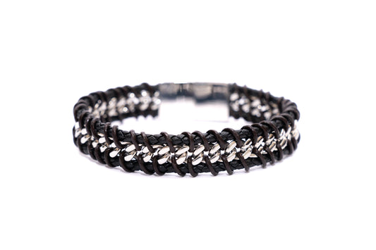 BRACCIALE UOMO ACCIAIO E CUOIO CATENA CENTRALE IM101
