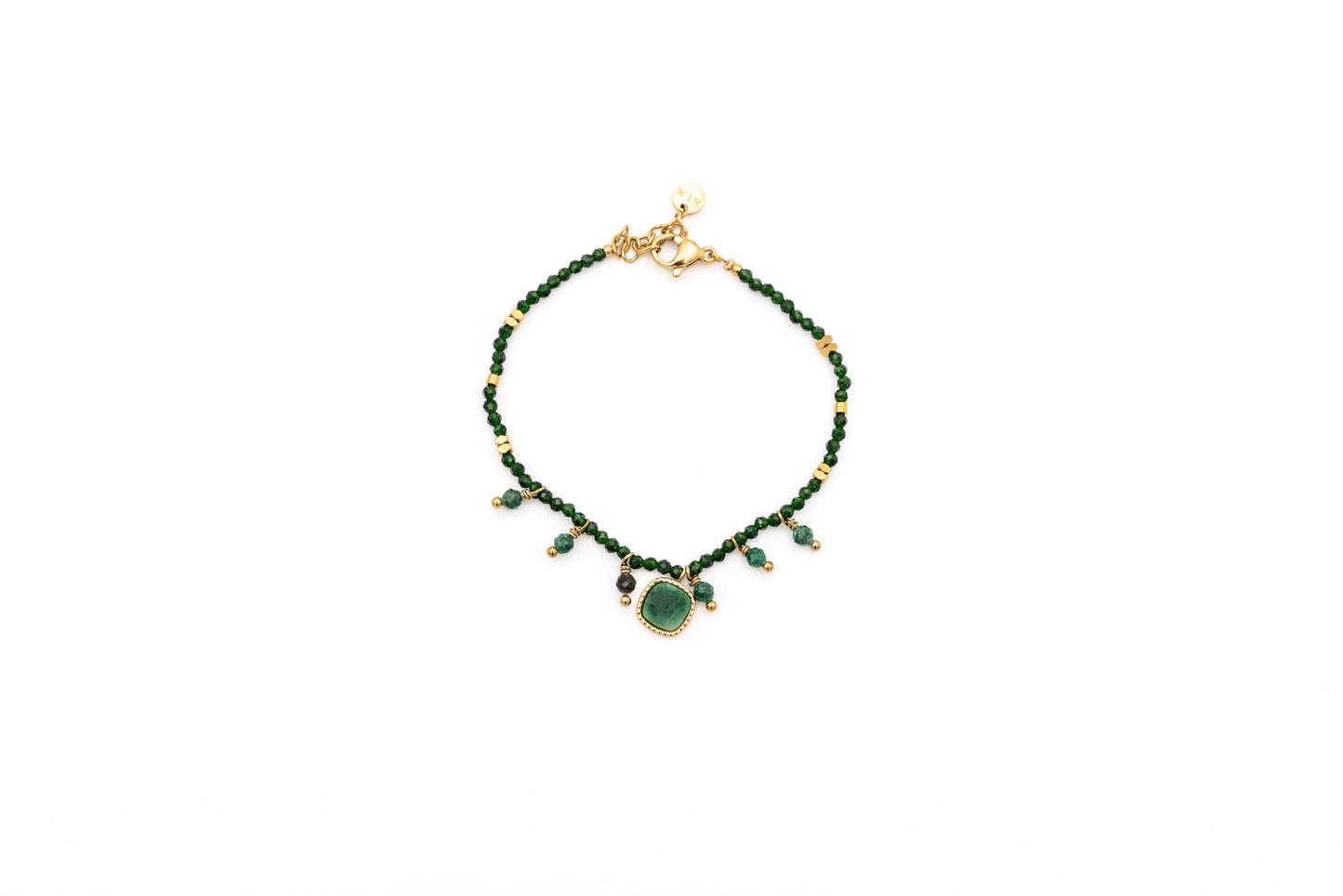 BRACCIALE ACCIAIO PIETRINE E QUADRETTO VERDE LN51