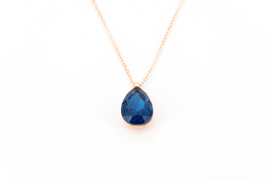 COLLANA CATENA CORTA ARGENTO 925 GOCCIA CRISTALLO BLU QA03BL1