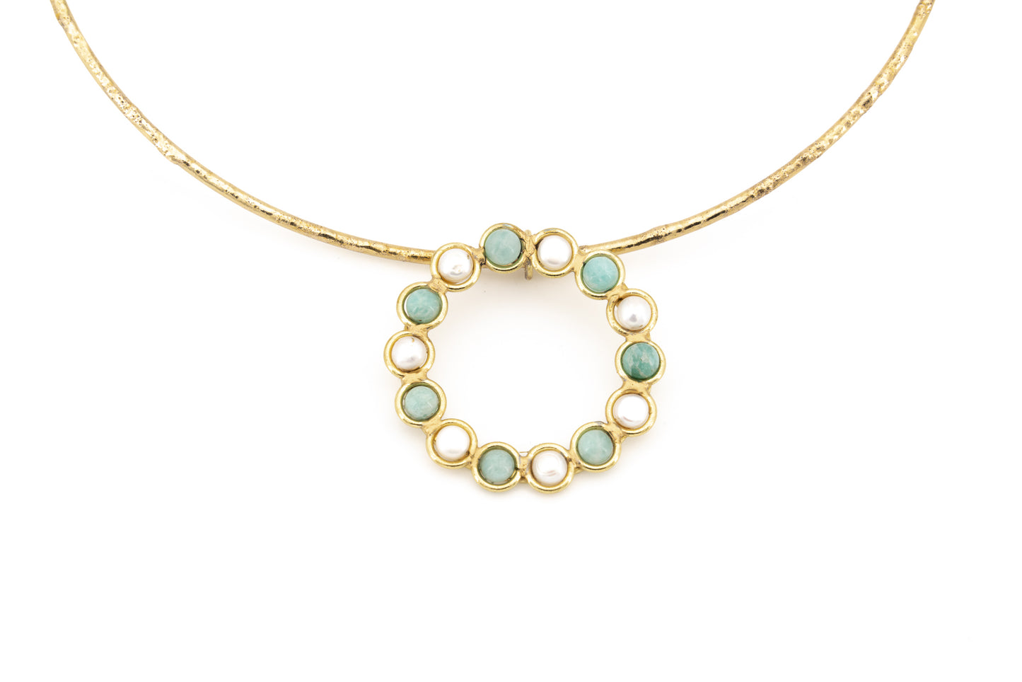 CHOKER OTTONE CERCHIETTO CON PIETRE AMAZZONITE E PERLA SH318