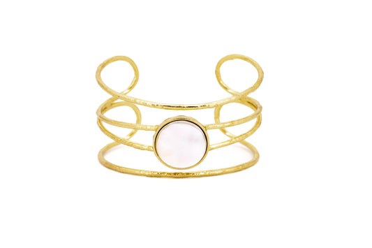 BRACCIALE OTTONE FASCIA PIETRA CENTRALE TONDA MADREPERLA SH416