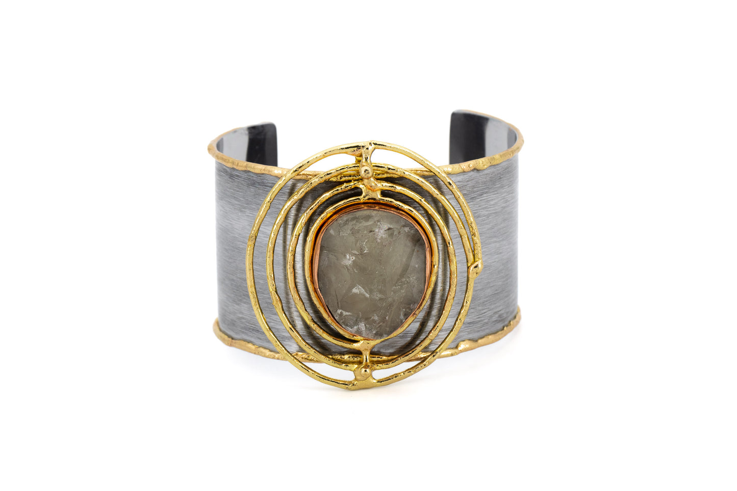 BRACCIALE OTTONE FASCIA PIETRA OVALE AMETISTA VERDE SH467