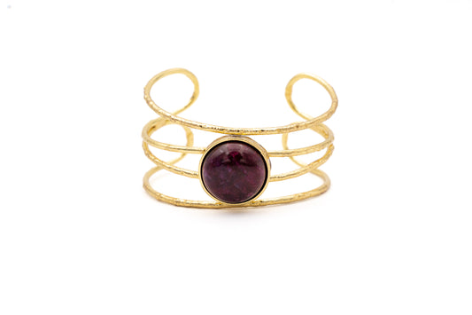 BRACCIALE OTTONE FASCIA PIETRA CENTRALE TONDA RUBINO SH512