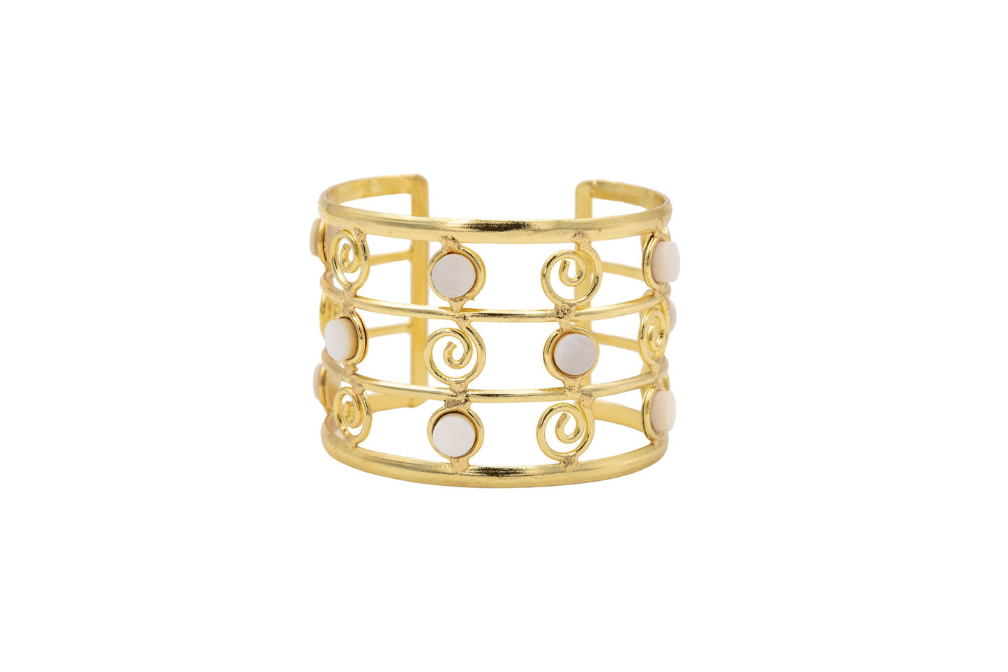 BRACCIALE OTTONE FASCIA RICCIOLI E PIETRE MADREPERLA SH518