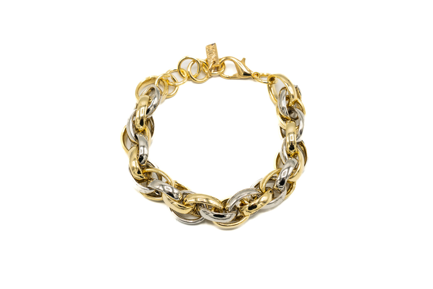 BRACCIALE ALLUMINIO BICOLOR ANELLI INTRECCATI LUCIDI WA748