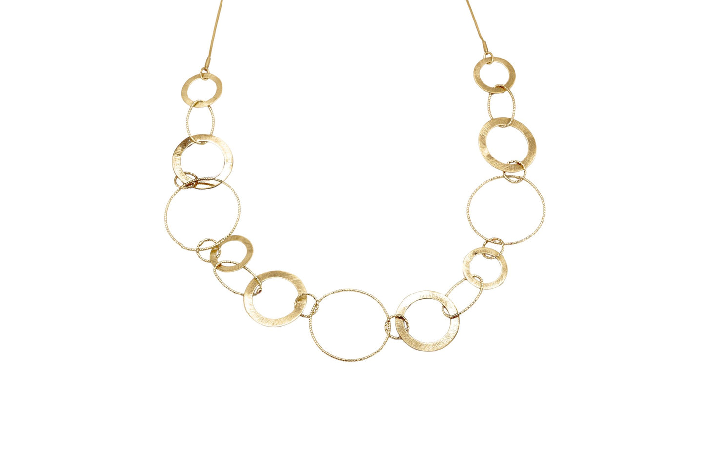 COLLANA LUNGA REGOLABILE METALLO ZAMA BAGN IN ORO ANELLI SATINATI ZIGRINATI XS273O