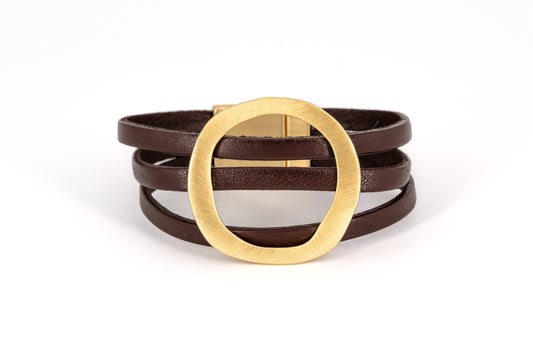 BRACCIALE TRE FILI CUOIO ANELLO ZAMA STILIZZATO CENTRALE XS370