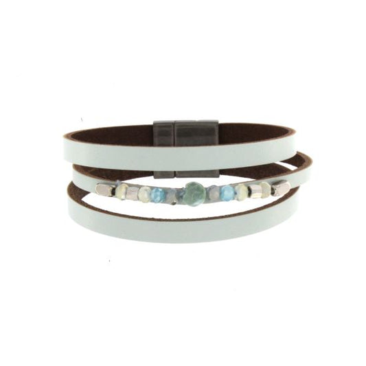 BRACCIALE PELLE TRE GIRI CON PIETRE - TURCHESE YB06T