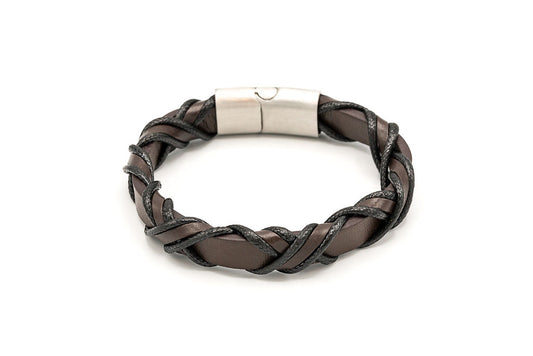 BRACCIALE UOMO TRECCIA LARGA VERA PELLE E CHIUSURA CALAMITA  ACCIAIO (21CM)       IM05