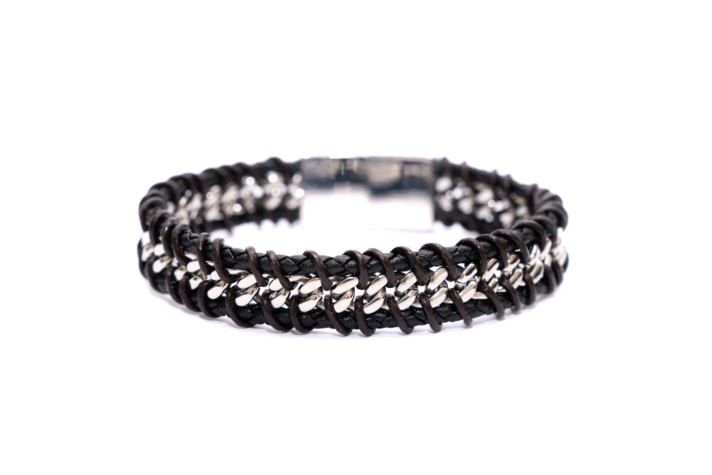 BRACCIALE UOMO ACCIAIO E CUOIO CATENA CENTRALE       IM101