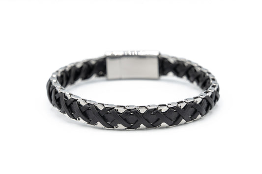 BRACCIALE UOMO ACCIAIO E CUOIO INTRECCIATO       IS05-21