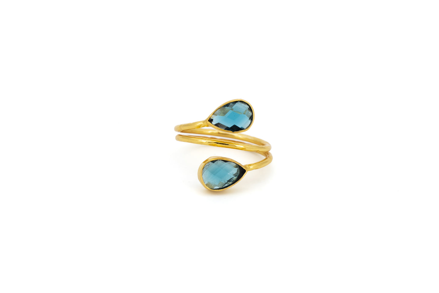 ANELLO OTTONE DUE GOCCE QUARZO IDROTERMALE ZAFFIRO       MO101