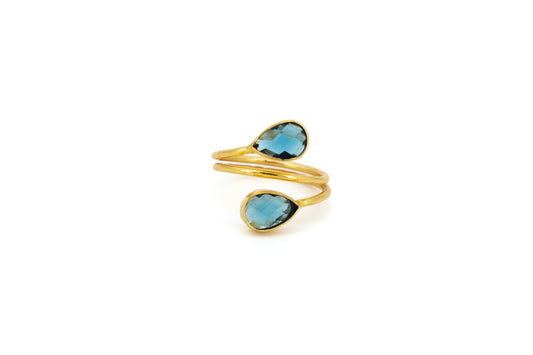 ANELLO OTTONE DUE GOCCE QUARZO IDROTERMALE ZAFFIRO       MO101