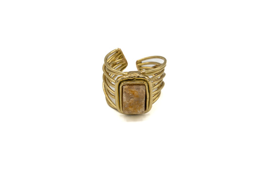 ANELLO REGOLABILE OTTONE FASCIA QUADRETTO PIETRA DIASPRO GIALLO       SH278