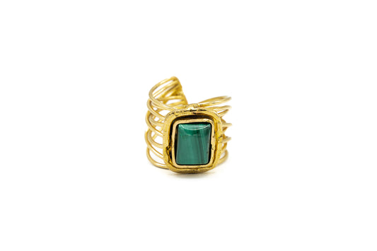 ANELLO OTTONE FASCIA UNA PIETRA MALACHITE       SH299