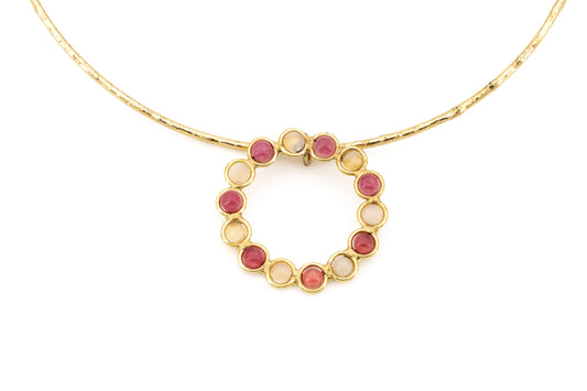 CHOKER OTTONE CERCHIETTO CON PIETRE GIADA E QUARZO ROSA     SH314