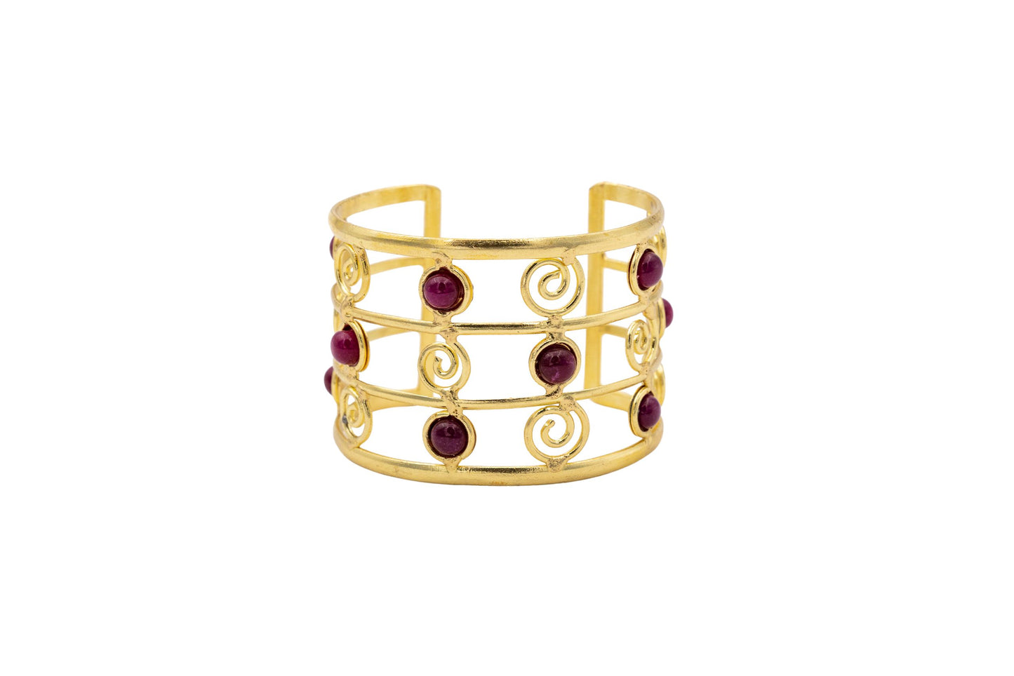 BRACCIALE OTTONE FASCIA RICCIOLI E PIETRE RUBINO       SH515