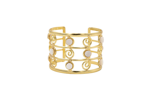 BRACCIALE OTTONE FASCIA RICCIOLI E PIETRE MADREPERLA        SH518