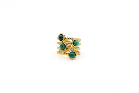 ANELLO OTTONE FASCIA QUATTRO PIETRE MALACHITE       SH519