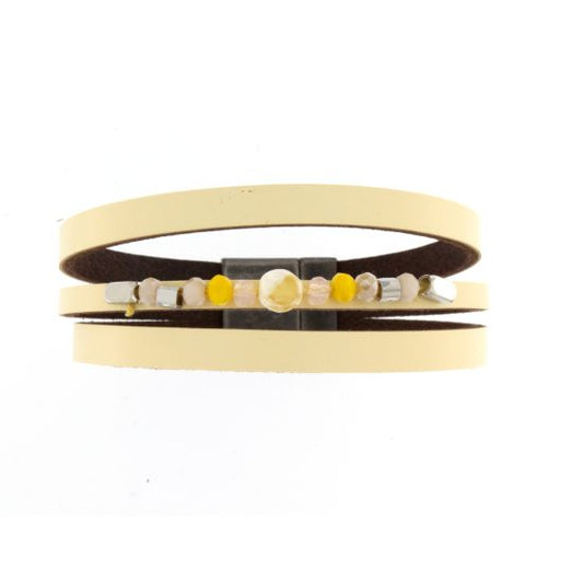 BRACCIALE PELLE TRE GIRI CON PIETRE - GIALLO       YB06GL